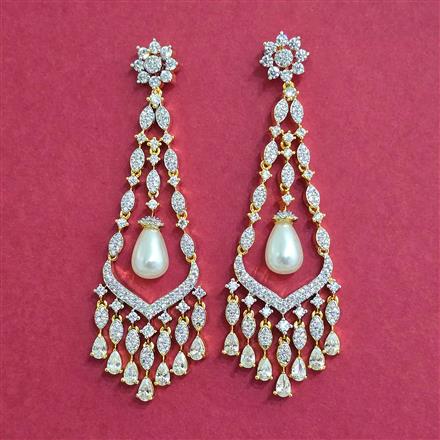Cubic Zirconia Classic Earring With Mehndi 2 Tone Rhodium Plating