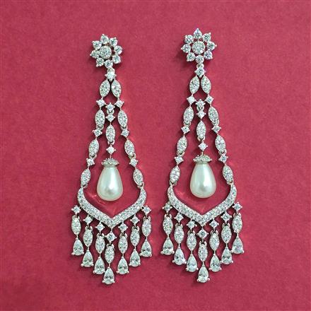 Cubic Zirconia Classic Earring With Mehndi 2 Tone Rhodium Plating