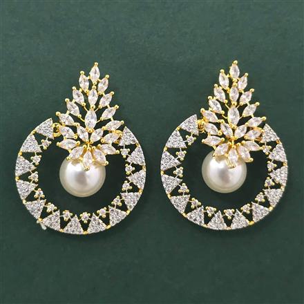 Cz Moti Earring With Mehndi 2 Tone Rhodium Plating
