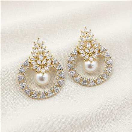 Cz Moti Earring With Mehndi 2 Tone Rhodium Plating