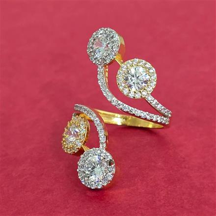 Cubic Zirconia Classic Ring With Mehndi 2 Tone Rhodium Plating
