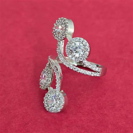 Cubic Zirconia Classic Ring With Mehndi 2 Tone Rhodium Plating