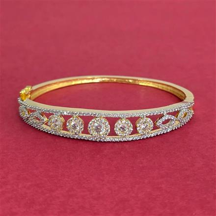 Cubic Zirconia Openable Kada With Mehndi 2 Tone Rhodium Plating