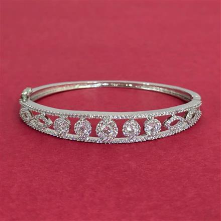 Cubic Zirconia Openable Kada With Mehndi 2 Tone Rhodium Plating