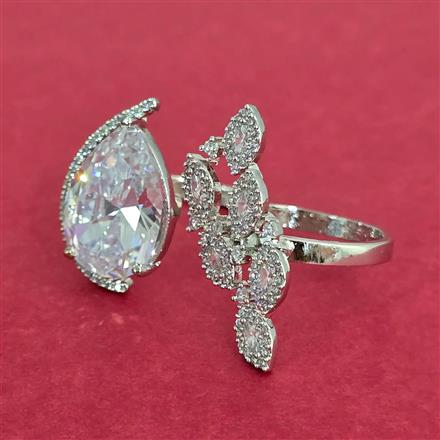 Cubic Zirconia Adjustable Ring With Rhodium Plating