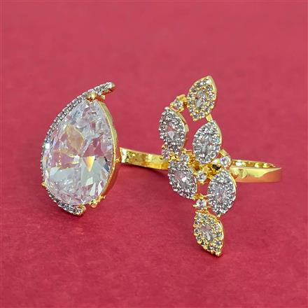 Cubic Zirconia Adjustable Ring With 2 Tone Plating