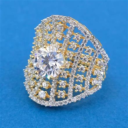 Cubic Zirconia Adjustable Ring With 2 Tone Rhodium Plating