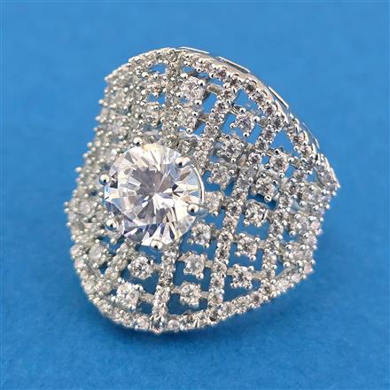 Cubic Zirconia Adjustable Ring With 2 Tone Rhodium Plating