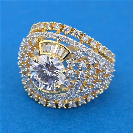 Cubic Zirconia Adjustable Ring With 2 Tone Rhodium Plating