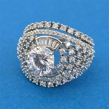 Cubic Zirconia Adjustable Ring With 2 Tone Rhodium Plating