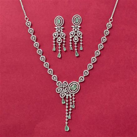Cz Delicate Necklace Set With Rhodium Plating