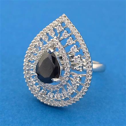 Cubic Zirconia Adjustable Ring With Rhodium Plating