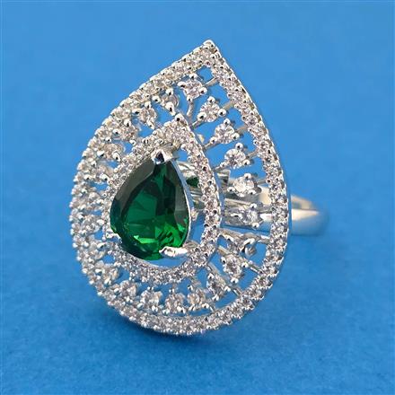 Cubic Zirconia Adjustable Ring With Rhodium Plating