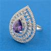 Cubic Zirconia Adjustable Ring With Rhodium Plating
