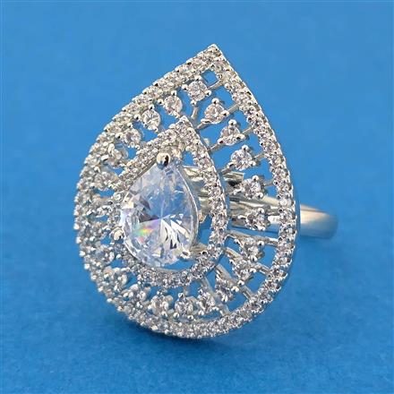 Cubic Zirconia Adjustable Ring With Rhodium Plating