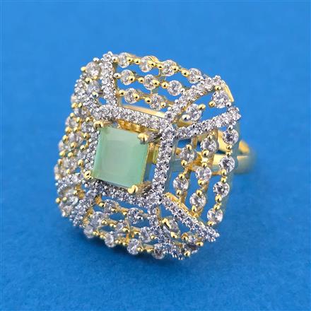 Cubic Zirconia Adjustable Ring With 2 Tone Plating