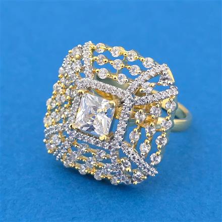 Cubic Zirconia Adjustable Ring With 2 Tone Plating