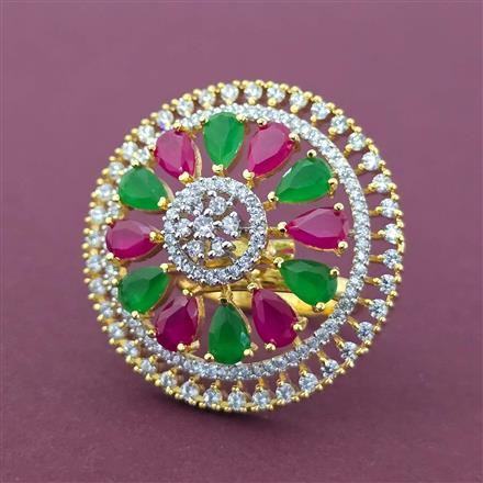 Cubic Zirconia Adjustable Ring With 2 Tone Plating