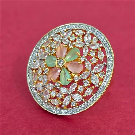 Cubic Zirconia Adjustable Ring With 2 Tone Plating