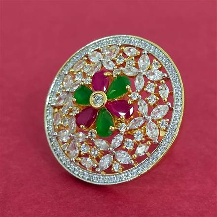 Cubic Zirconia Adjustable Ring With 2 Tone Plating