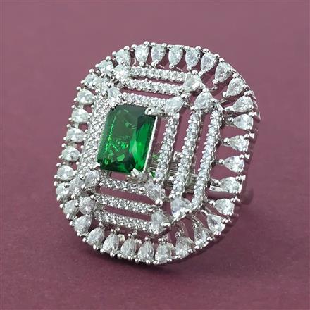 Cubic Zirconia Adjustable Ring With Rhodium Plating