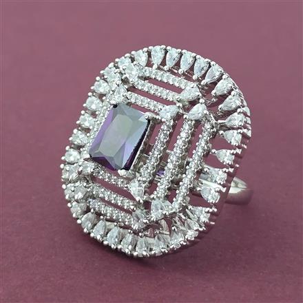 Cubic Zirconia Adjustable Ring With Rhodium Plating