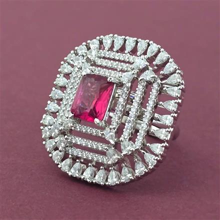 Cubic Zirconia Adjustable Ring With Rhodium Plating