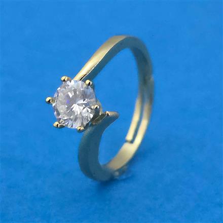 Cubic Zirconia Adjustable Ring With Mehndi 2 Tone Rhodium Plating