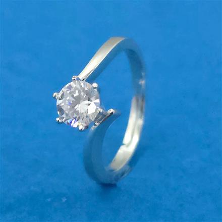 Cubic Zirconia Adjustable Ring With Mehndi 2 Tone Rhodium Plating