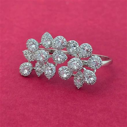 Cz Adjustable Ring With 2 Tone Rhodium Plating