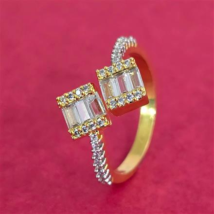 Cubic Zirconia Delicate Ring With 2 Tone Rhodium Plating