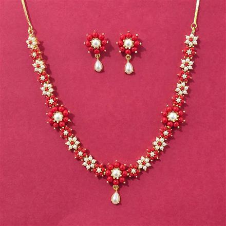 Cz Moti Necklace Set With Gold Plating