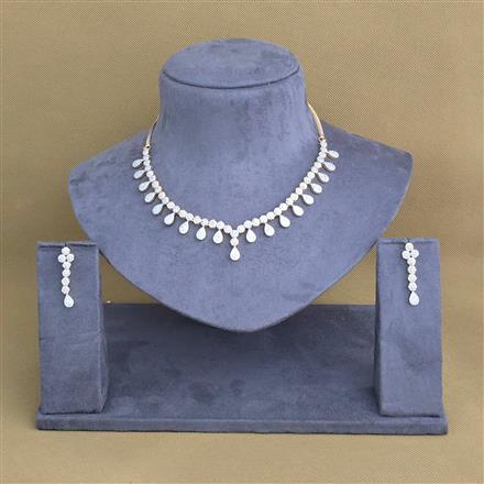 Cubic Zirconia Classic Necklace With Black Rose 2 Tone Rhodium Plating