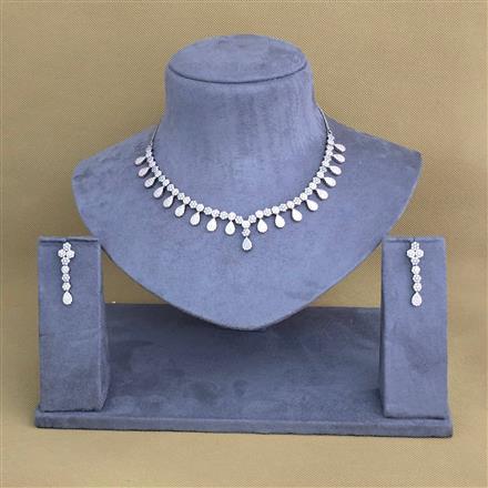 Cubic Zirconia Classic Necklace With Black Rose 2 Tone Rhodium Plating