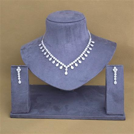 Cubic Zirconia Classic Necklace With Black Rose 2 Tone Rhodium Plating