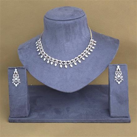 Cubic Zirconia Classic Necklace With Black Rose 2 Tone Rhodium Plating