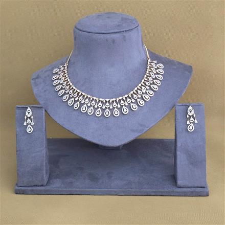 Cubic Zirconia Classic Necklace With Black Rose 2 Tone Rhodium Plating