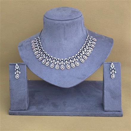 Cubic Zirconia Classic Necklace With Black Rose 2 Tone Rhodium Plating