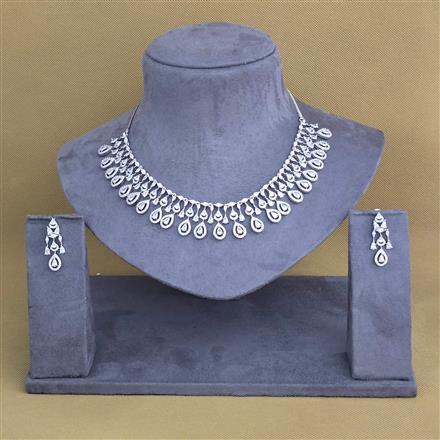 Cubic Zirconia Classic Necklace With Black Rose 2 Tone Rhodium Plating