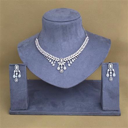 Cubic Zirconia Classic Necklace With Black Rose 2 Tone Rhodium Plating
