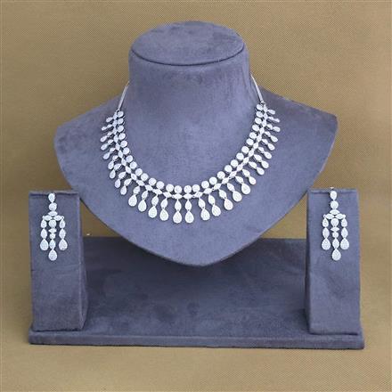 Cubic Zirconia Classic Necklace With 2 Tone Rhodium Plating