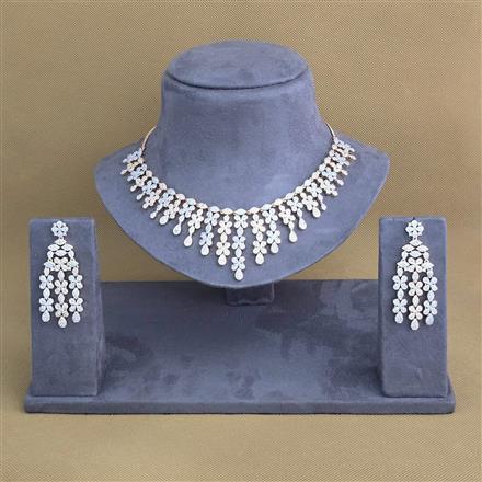 Cubic Zirconia Classic Necklace With Black Rose 2 Tone Rhodium Plating