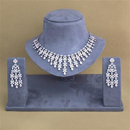 Cubic Zirconia Classic Necklace With Black Rose 2 Tone Rhodium Plating