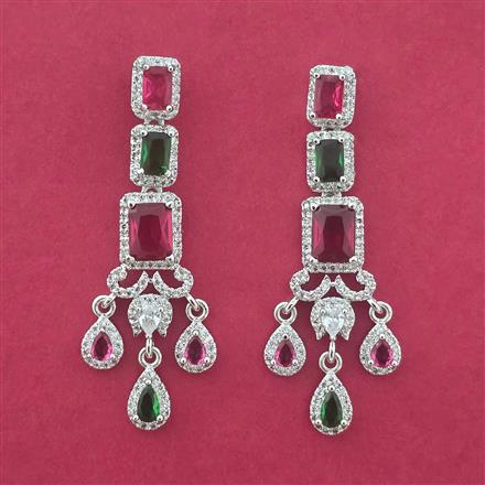 Cz Classic Earring With Rhodium Plating
