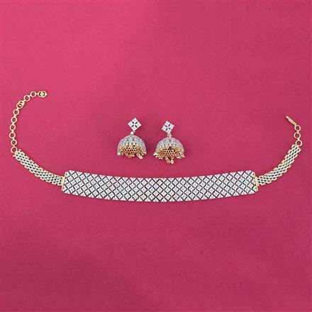 Cz Choker Necklace With Carat 2 Tone Rhodium Plating
