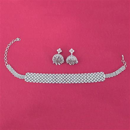 Cz Choker Necklace With Carat 2 Tone Rhodium Plating