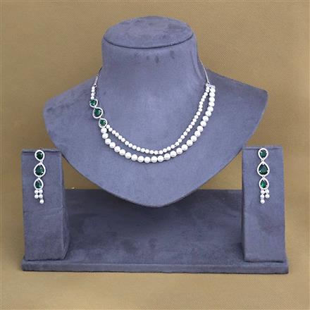 Cubic Zirconia 2 Line Necklace With Rhodium Plating