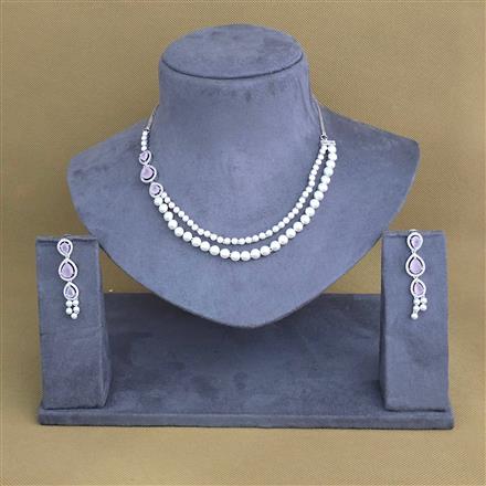 Cubic Zirconia 2 Line Necklace With Rhodium Plating