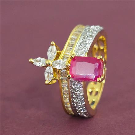 Cubic Zirconia Adjustable Ring With 2 Tone Plating