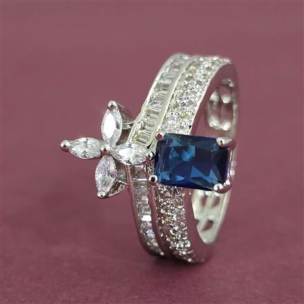 Cubic Zirconia Adjustable Ring With Rhodium Plating
